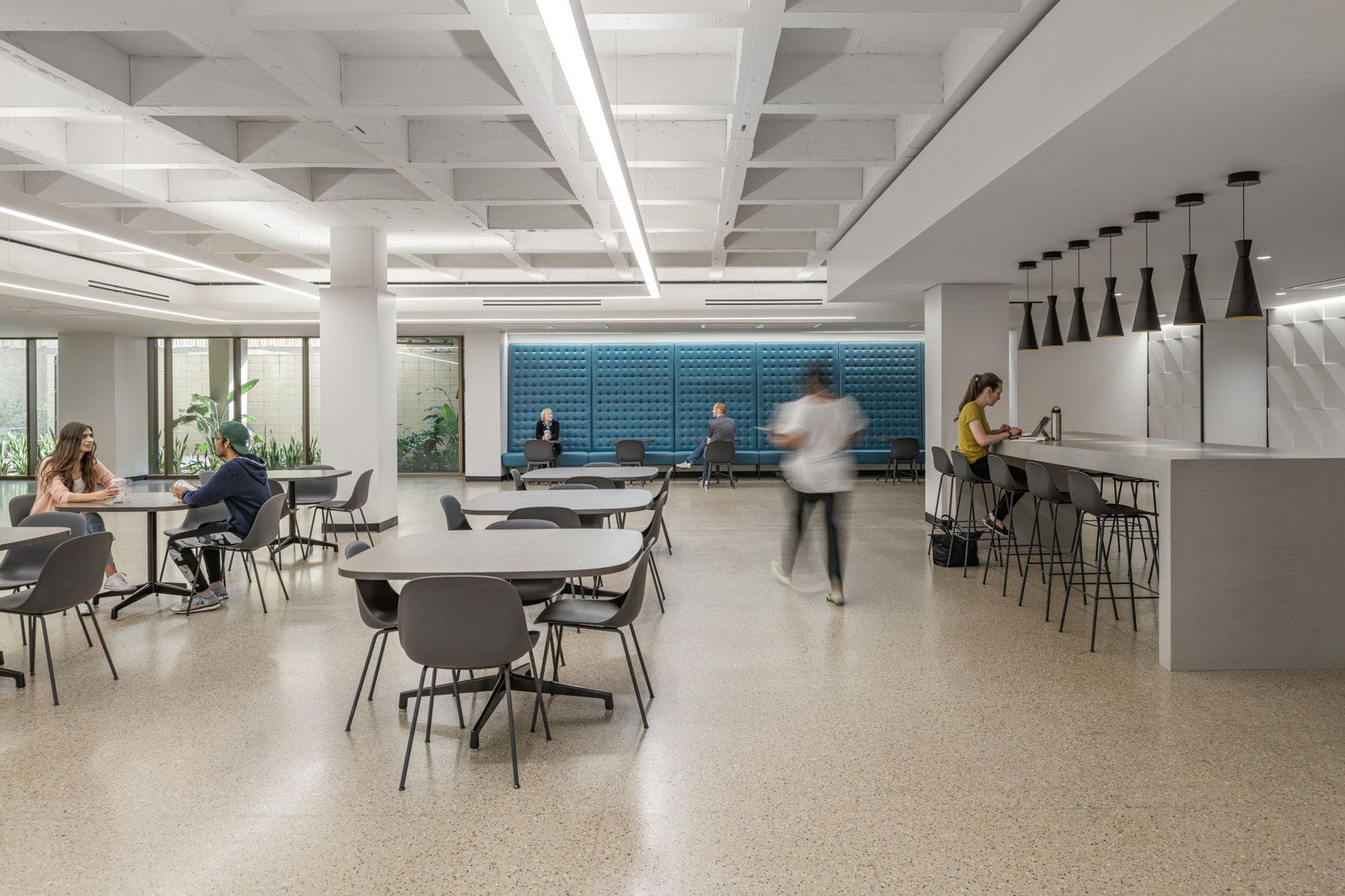 Interior view of dining space in the Hayden Library Reinvention at Arizona State University with...
