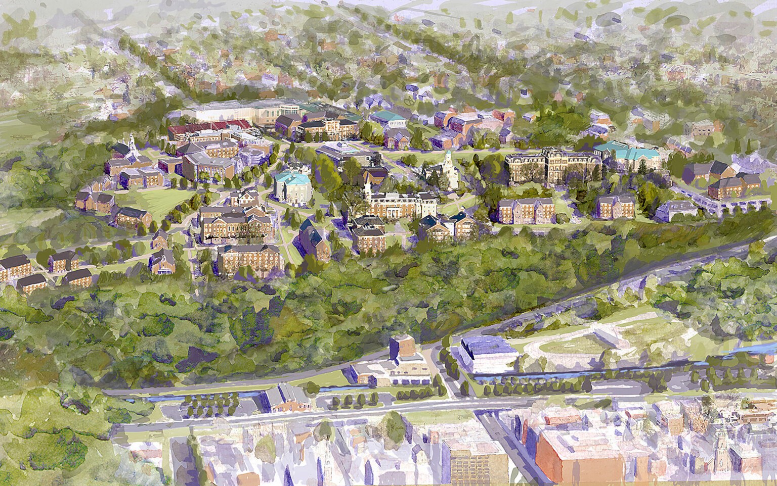 Lafayette College Lafayette Campus Master Plan Ayers Saint Gross   5 Lafayette College Campus Master Plan Illustrative Campus Aerial Rendering 1536x962 