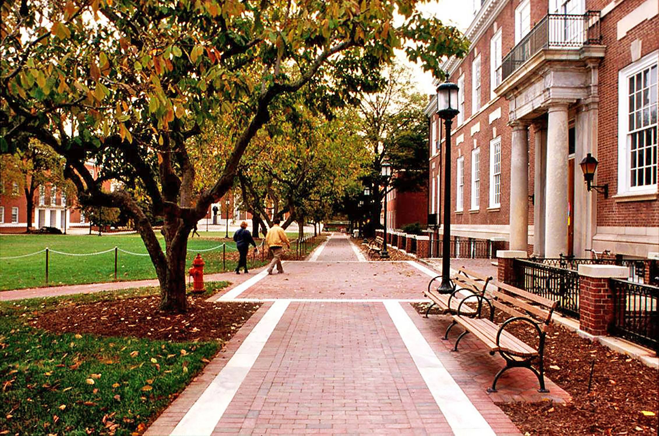 Past image of replacing concrete with brick pavers and new landscape at Johns Hopkins University’s...