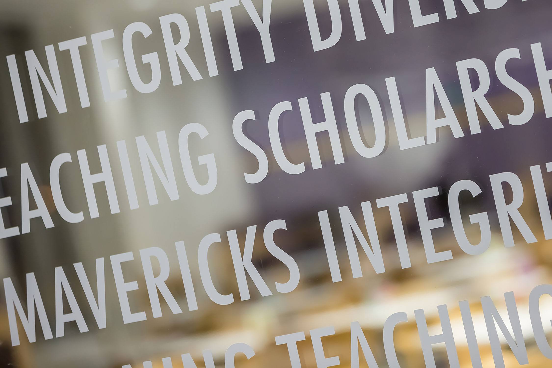 EGD - Detail of vinyl graphic typography on glass partition wall - Minnesota State University Mankato