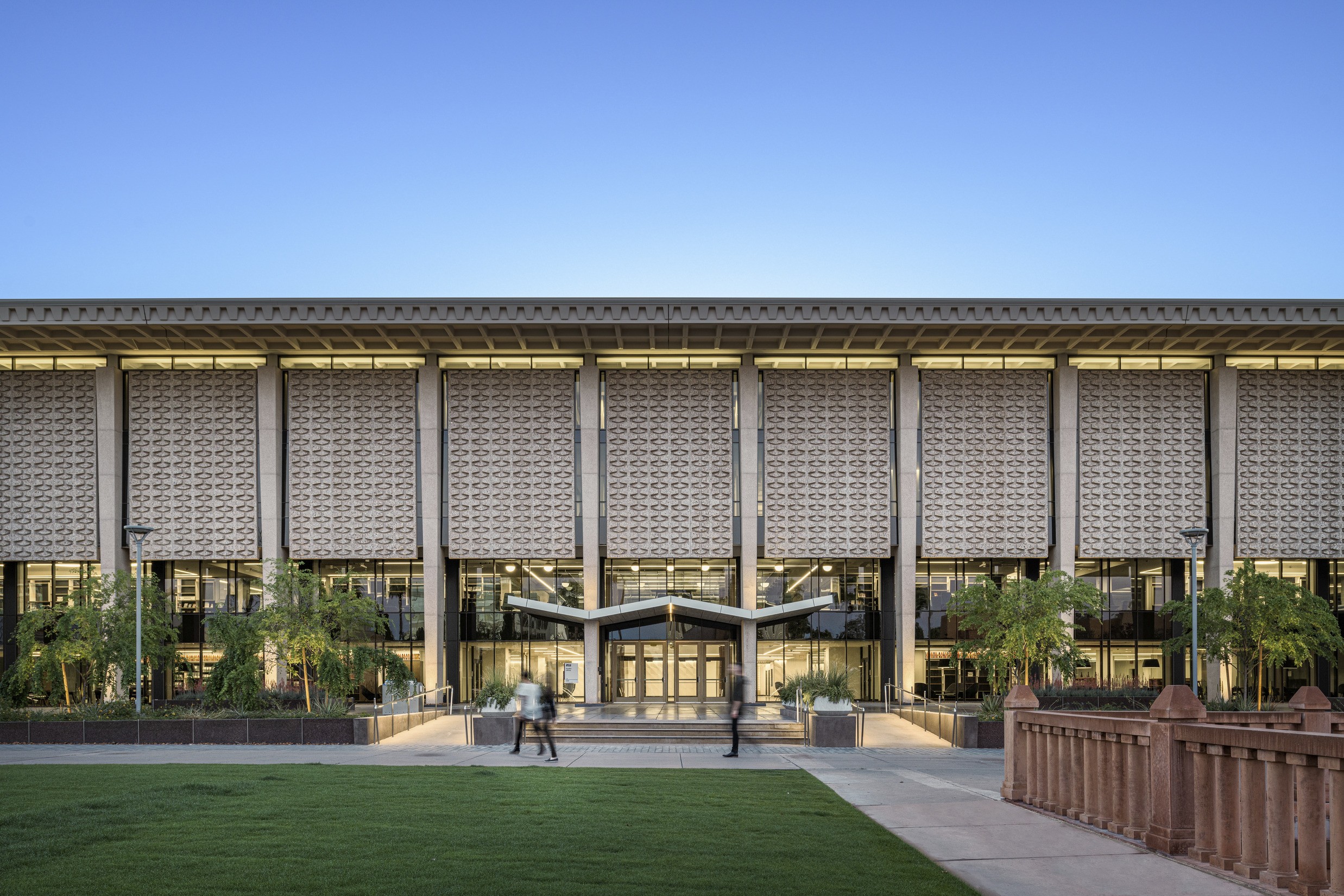 An exterior shot of Hayden Library
