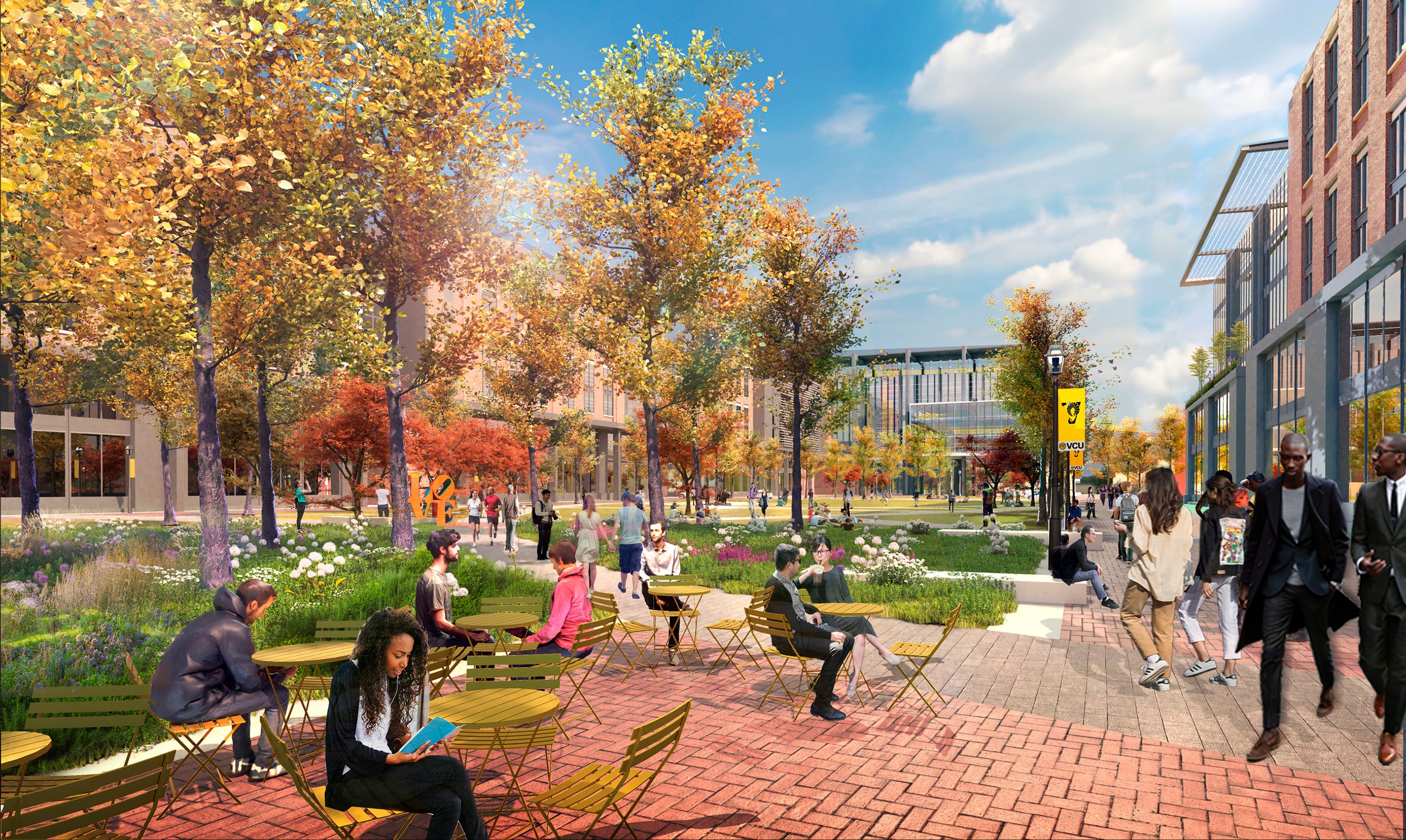 Conceptual rendering of the proposed student commons and wellness facility on a new iconic green...