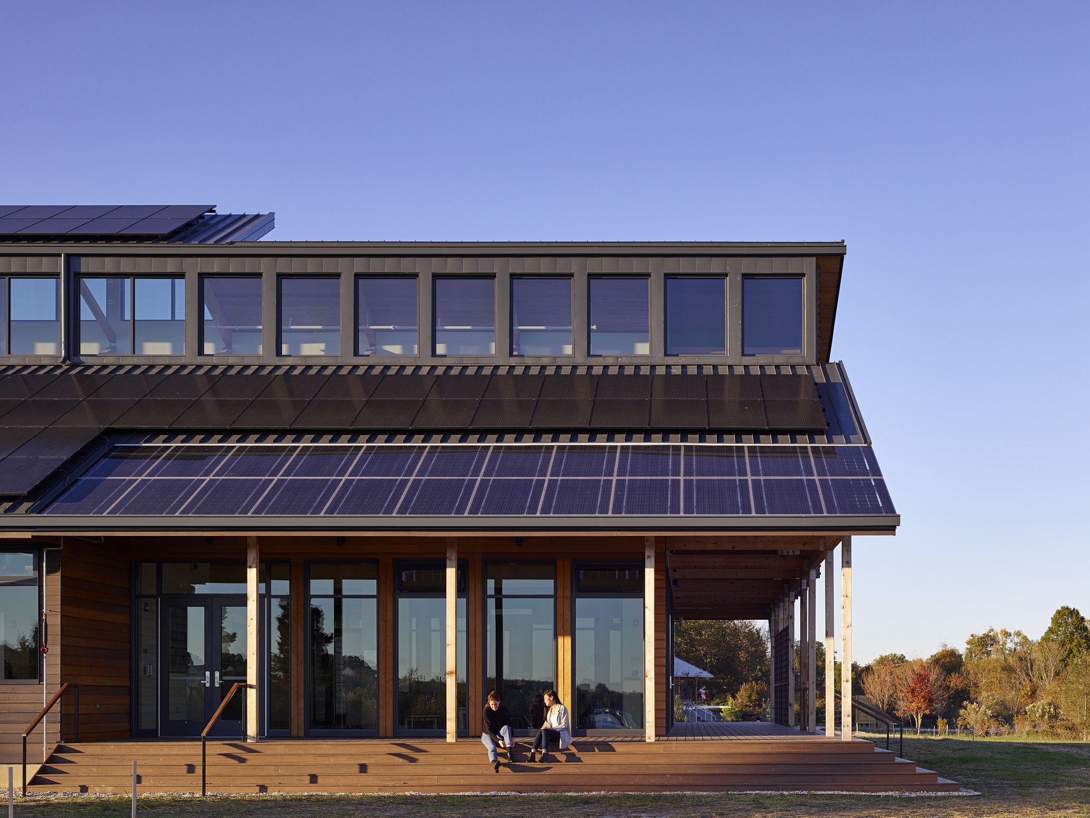 A view of Semans-Griswold Environmental Hall with solar panels