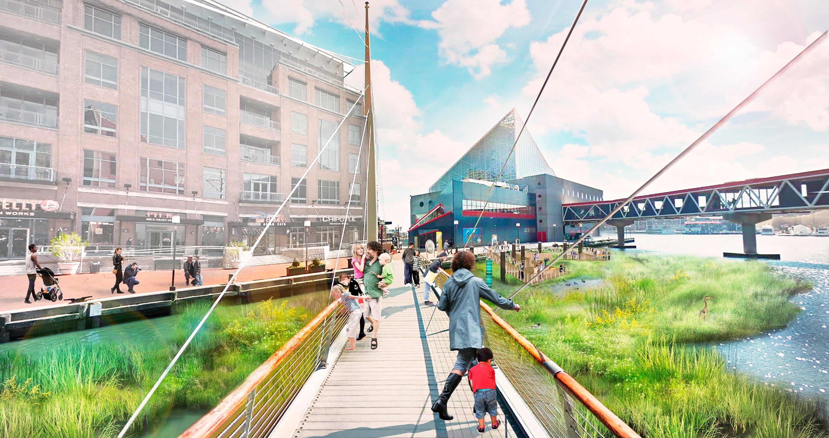 Rendered view of the implemented recommendations in one of the piers for the National Aquarium...