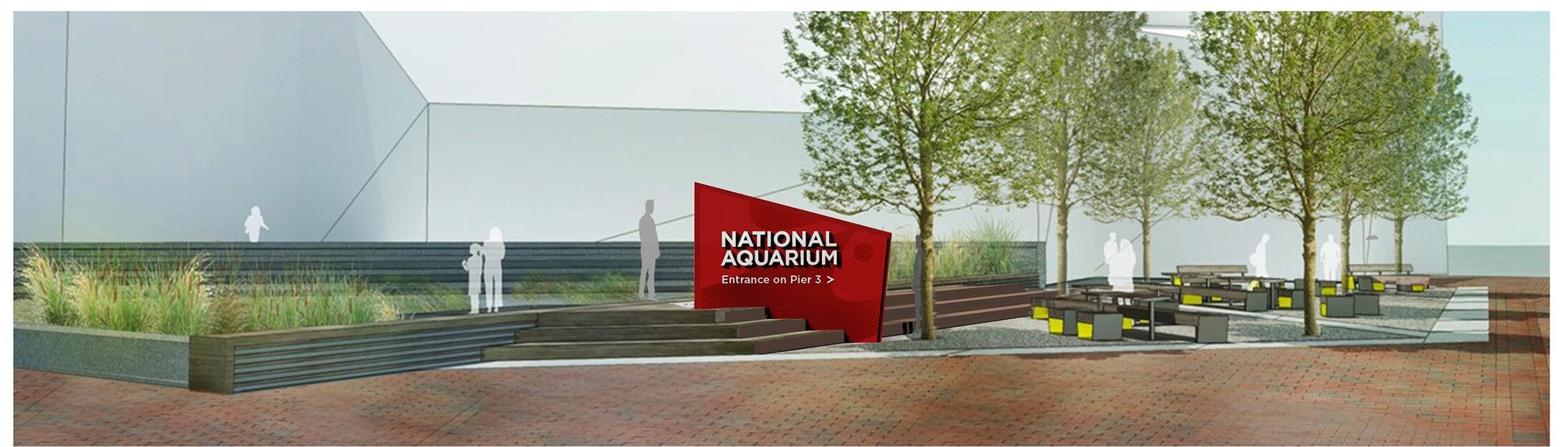 Rendering of the details for signage as part of the National Aquarium Waterfront Campus Plan
