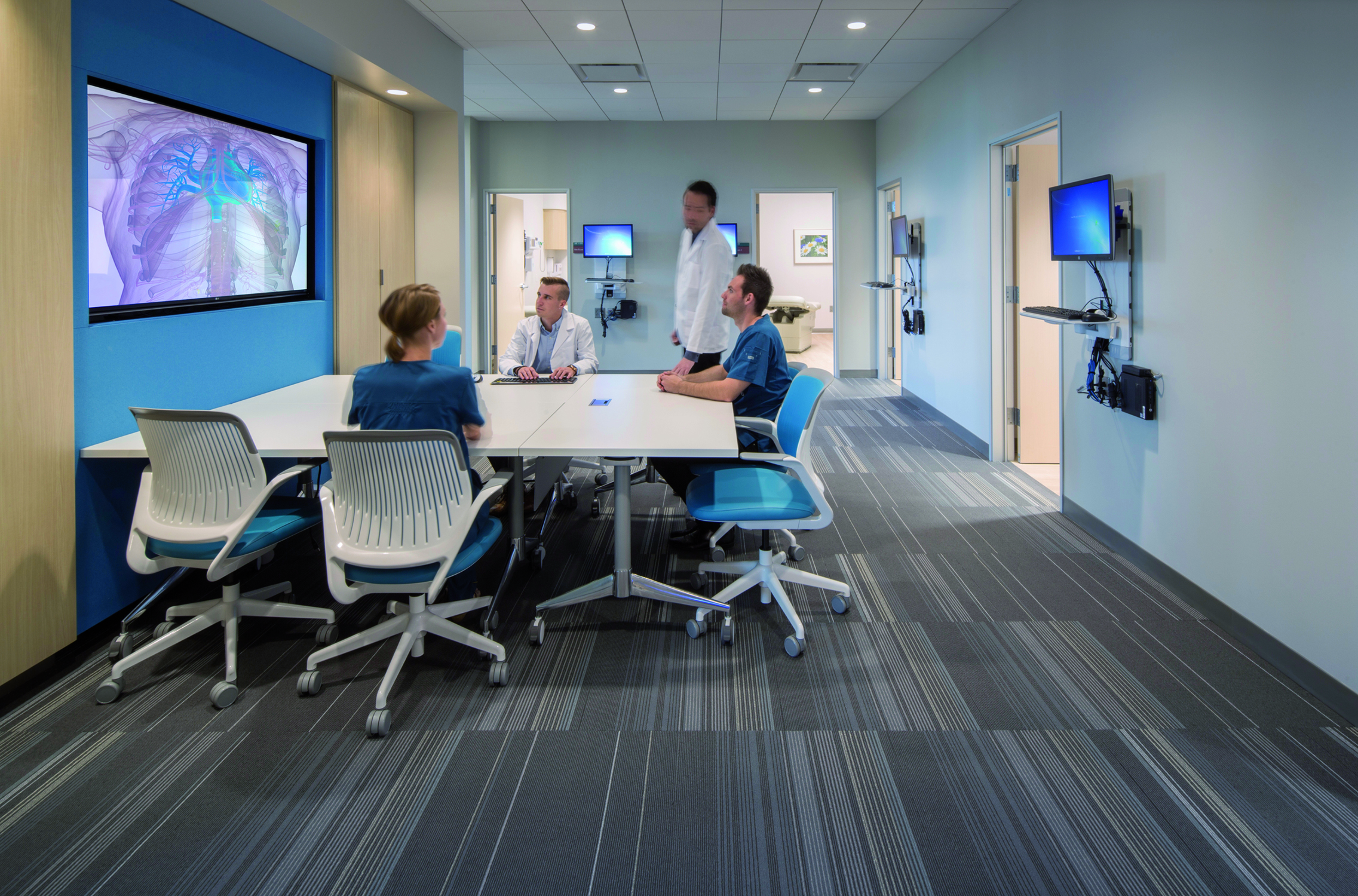 Interior view of simulation suite at Mayo Clinic Alix School of Medicine showing a group collaboration...