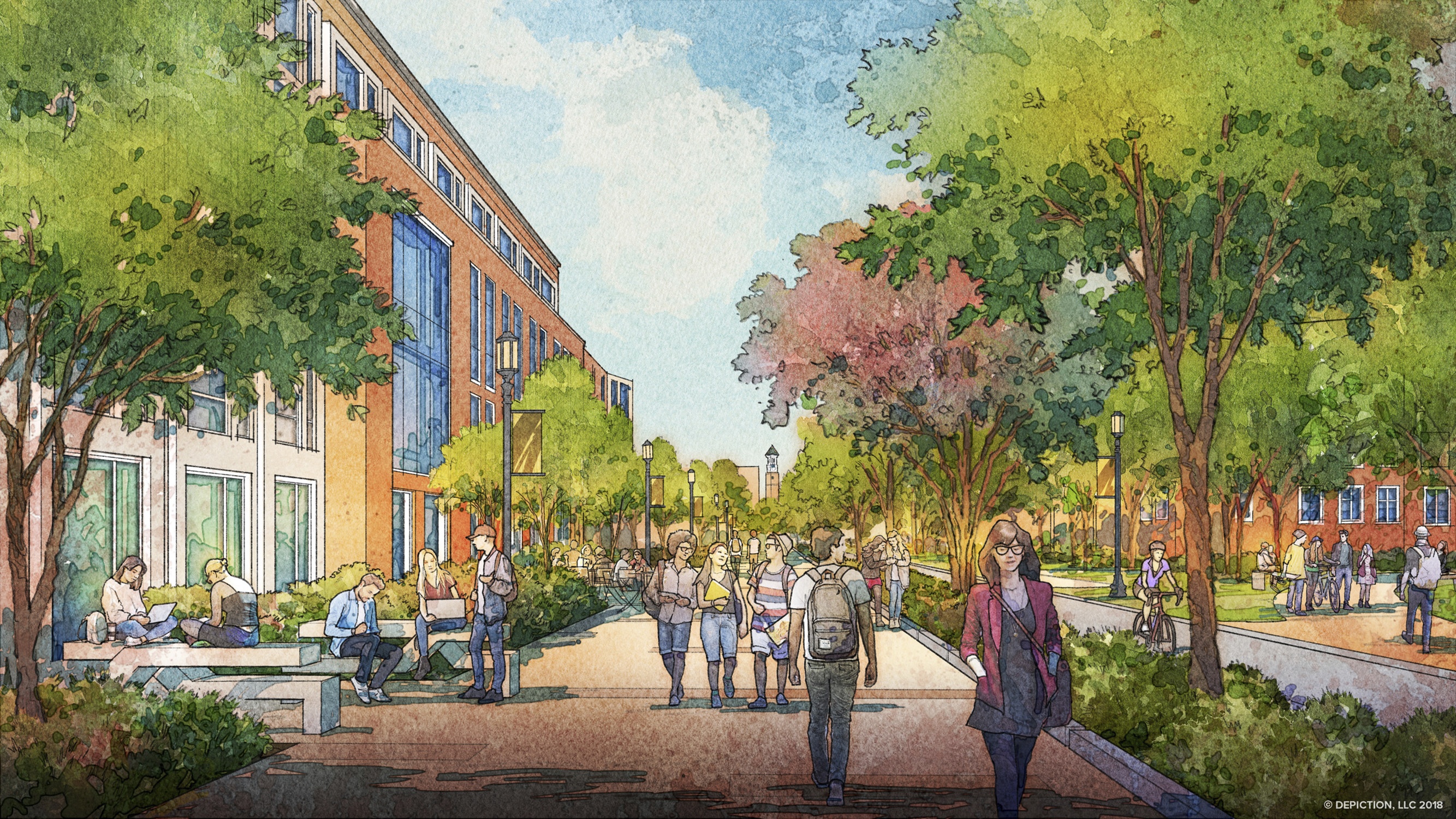 Purdue University Giant Leaps Master Plan_proposed third street corridor looking east to the bell...