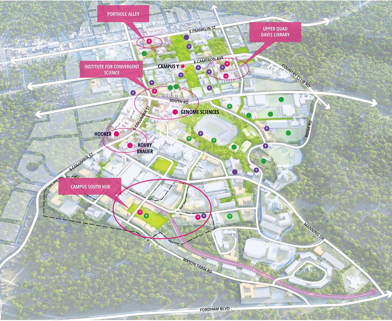 Hubs theme for UNC Chapel Hill University Master Plan