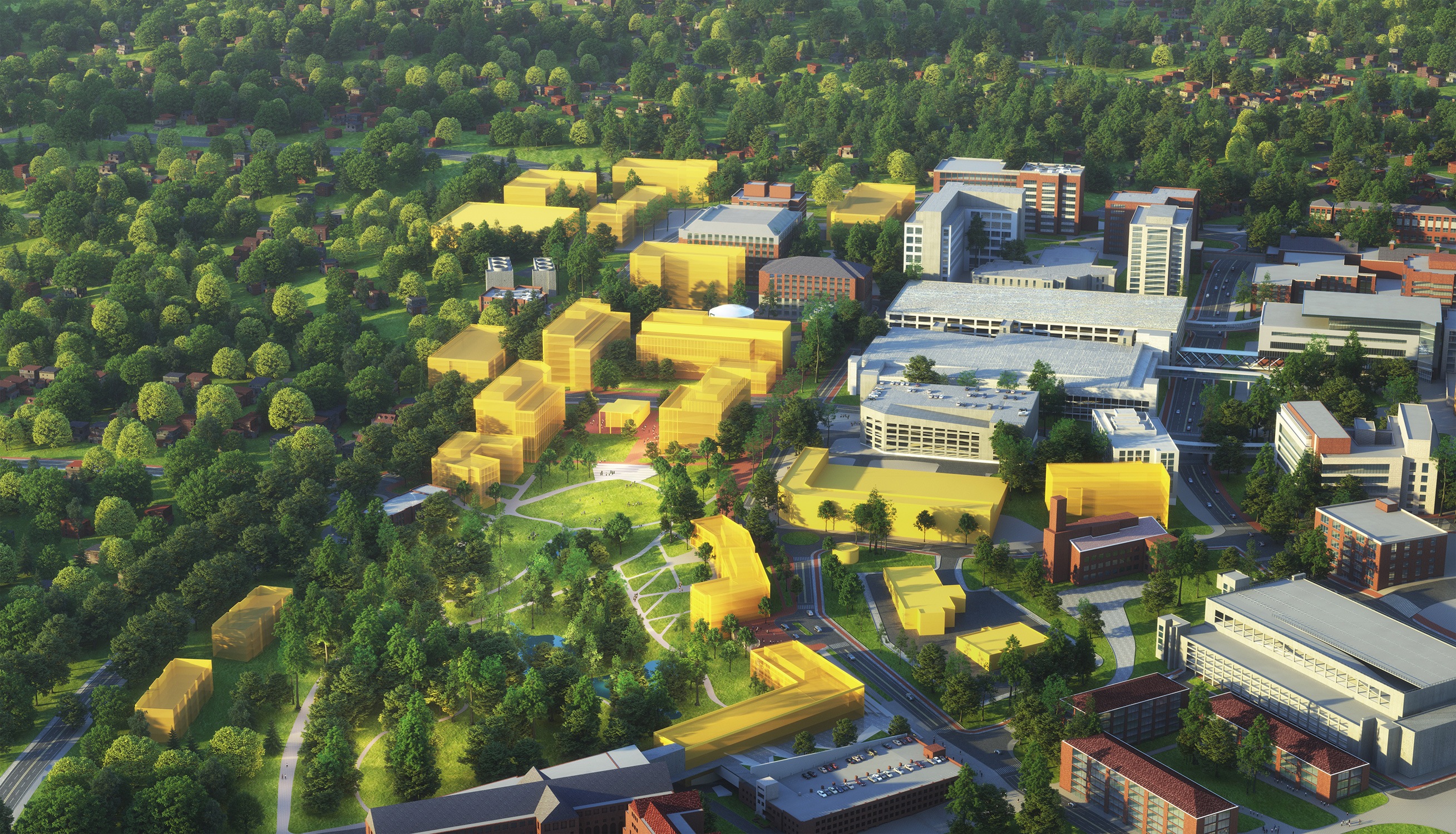 Campus South Hub aerial view of UNC Chapel Hill University Master Plan