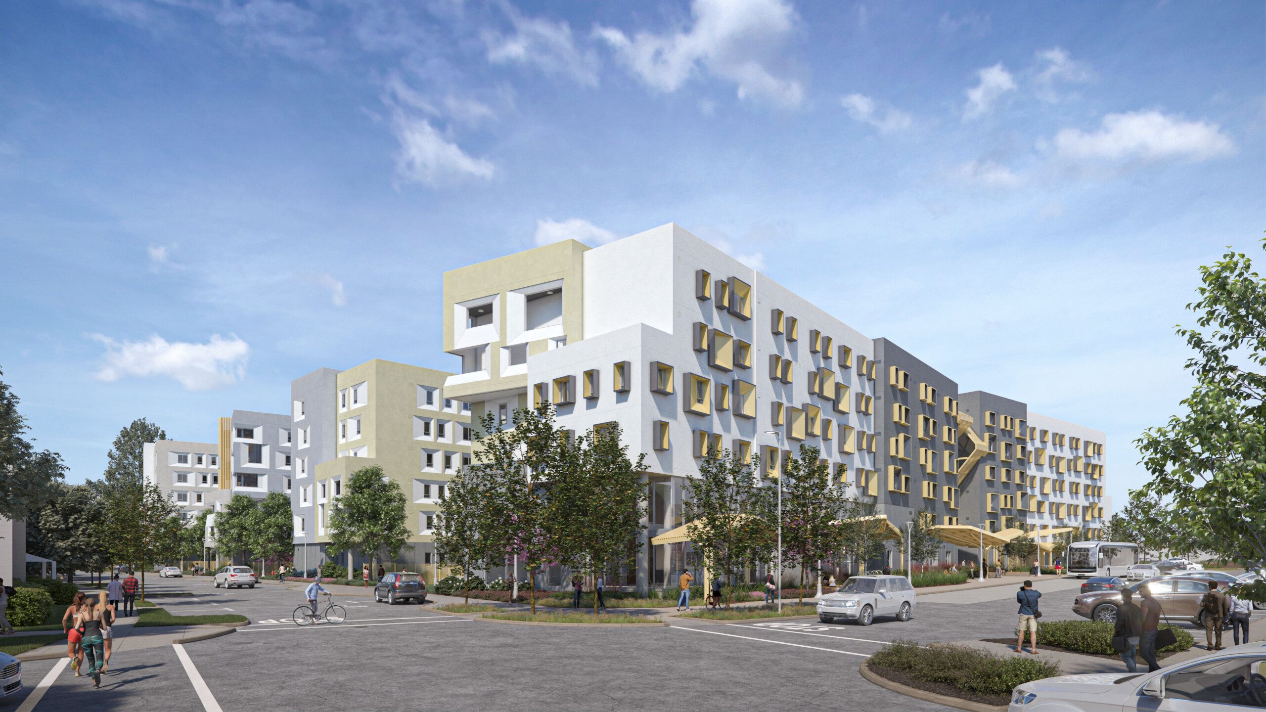 Rendering of the Albany Village Graduate Student Apartments at the corner of Monroe and Jackson...