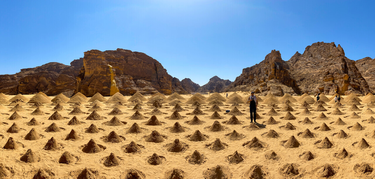 A shot of large-scale land art on display at Desert X 2022