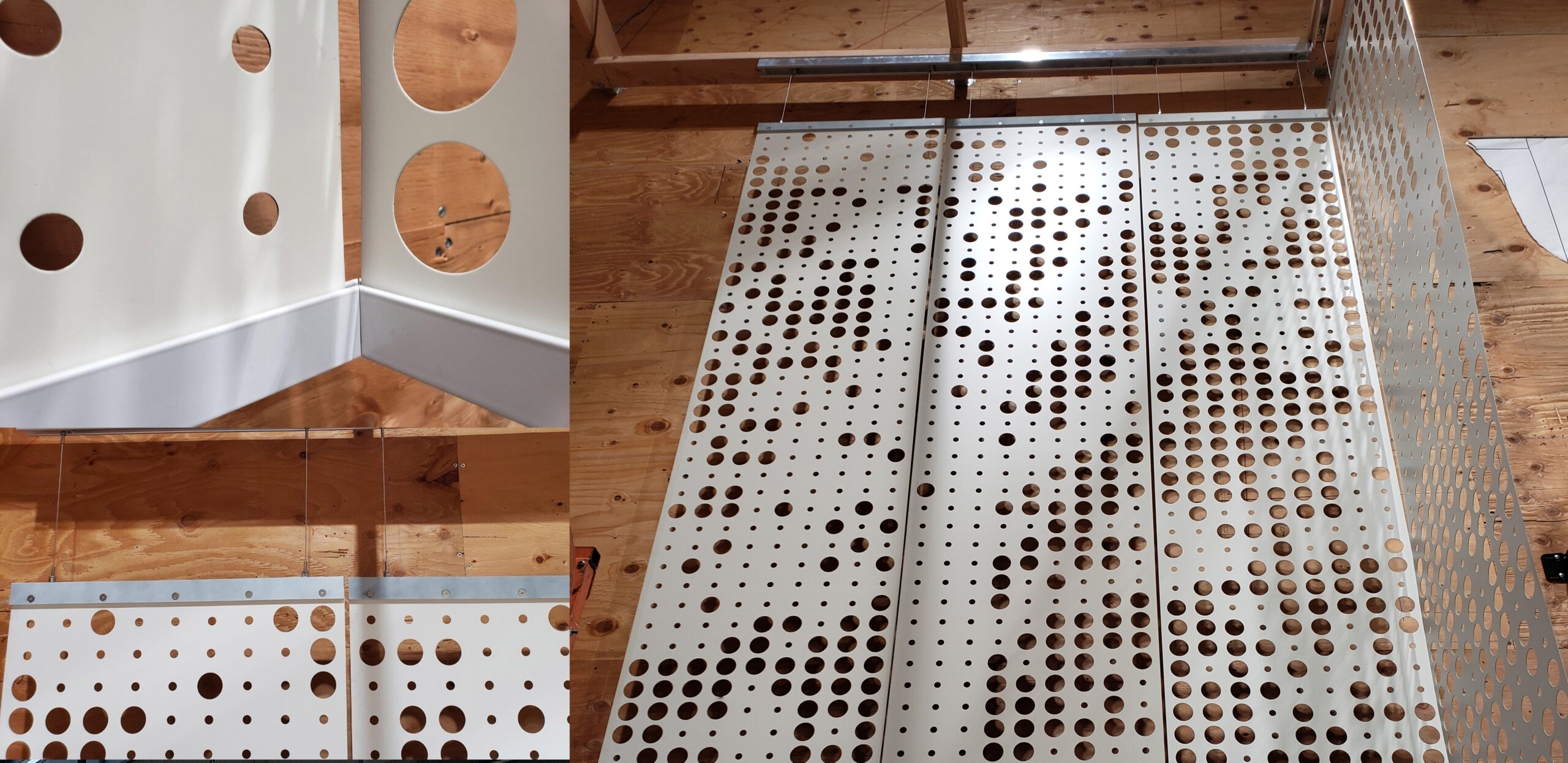 Full scale mockups in Chile including bottom bar corner detail, panel top detail, and full corner...