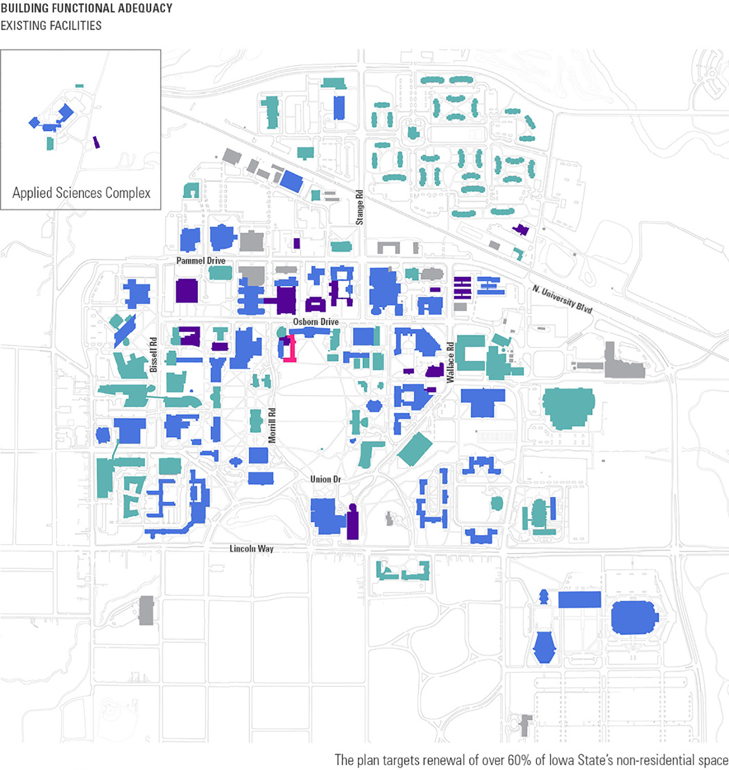 A map showing Iowa State University's Functional Adequacy
