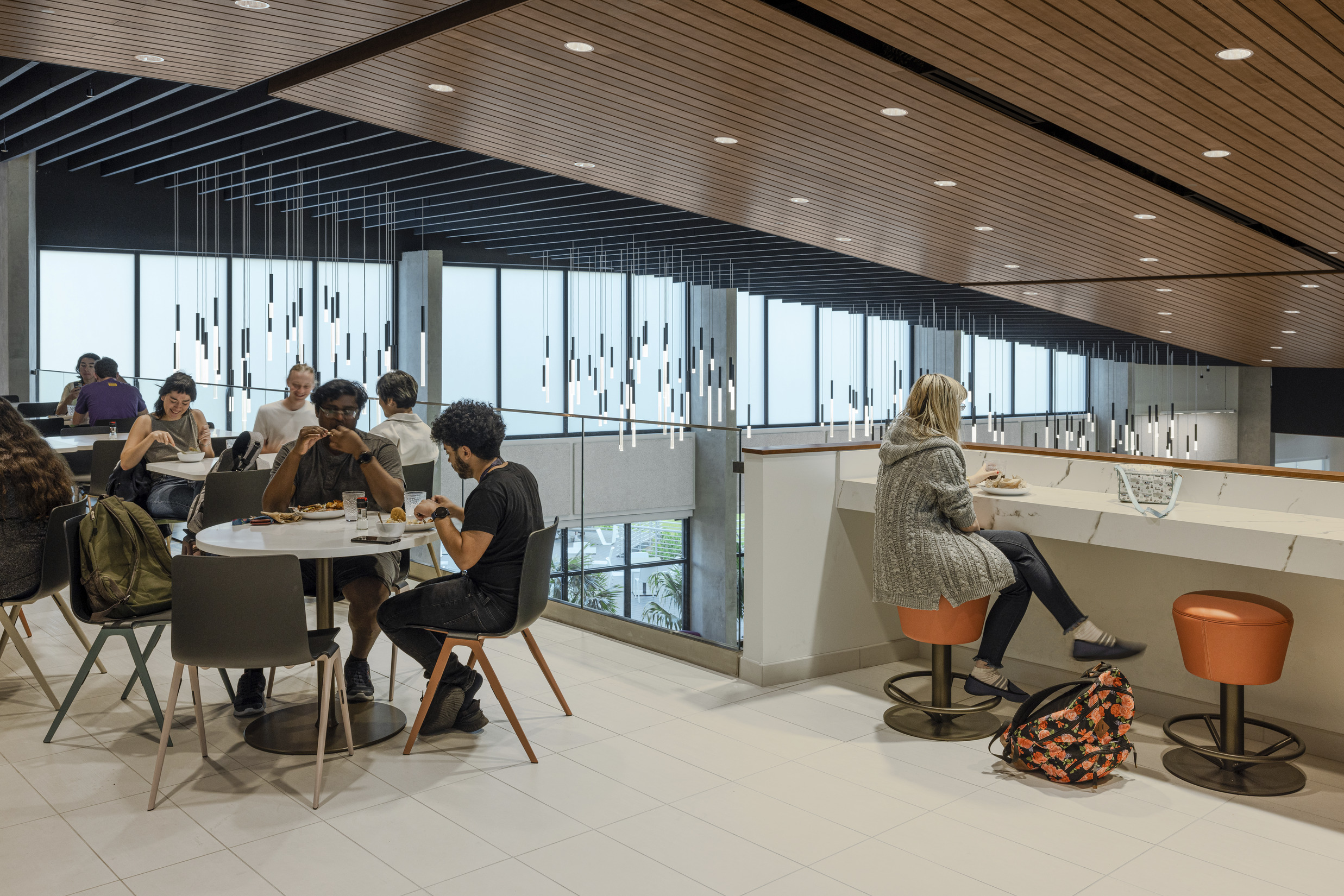 Students gather on the upper level of Ringling College's Cunniffe Commons.