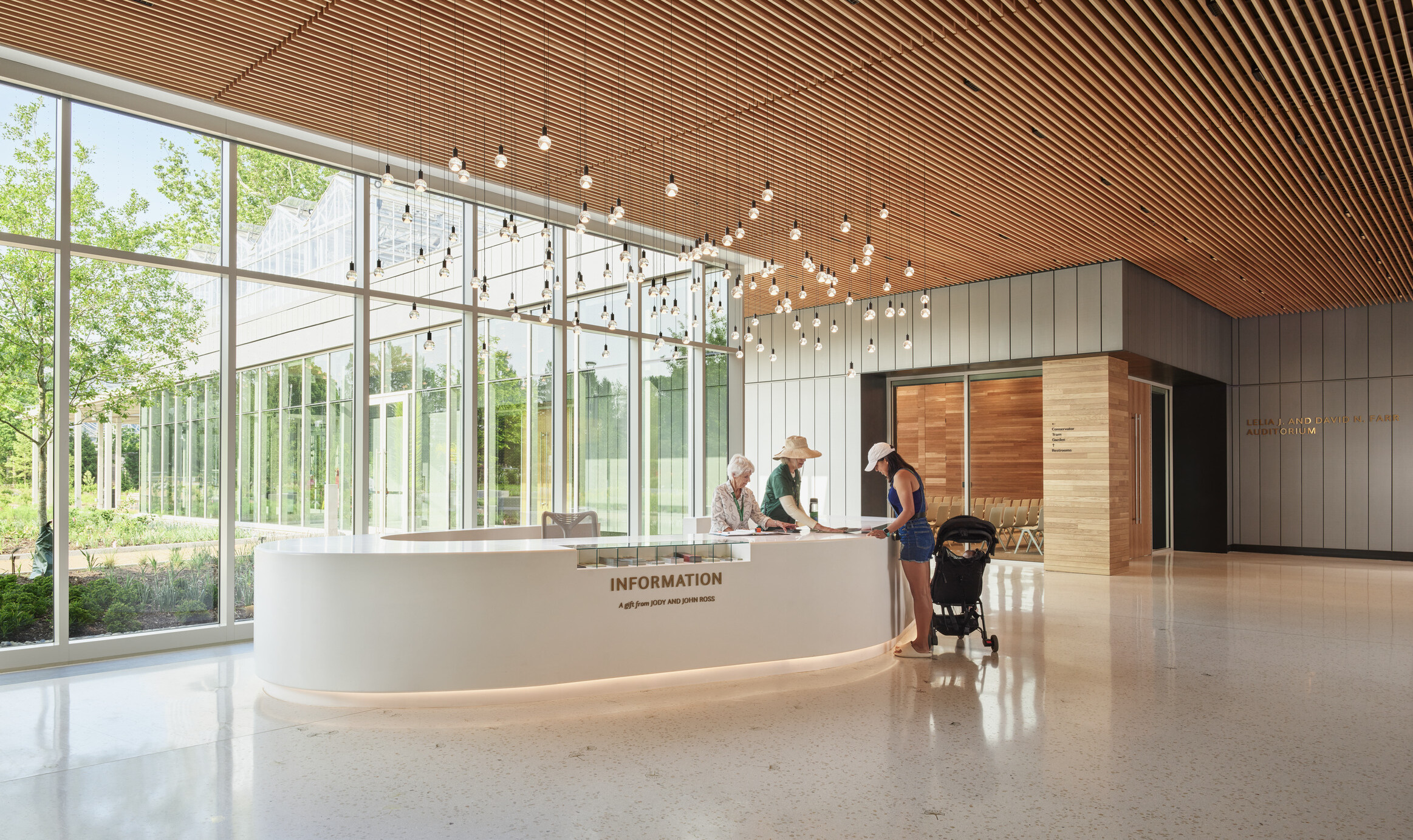 The information desk at the Jack C. Taylor Visitor Center draws inspiration from river rocks.