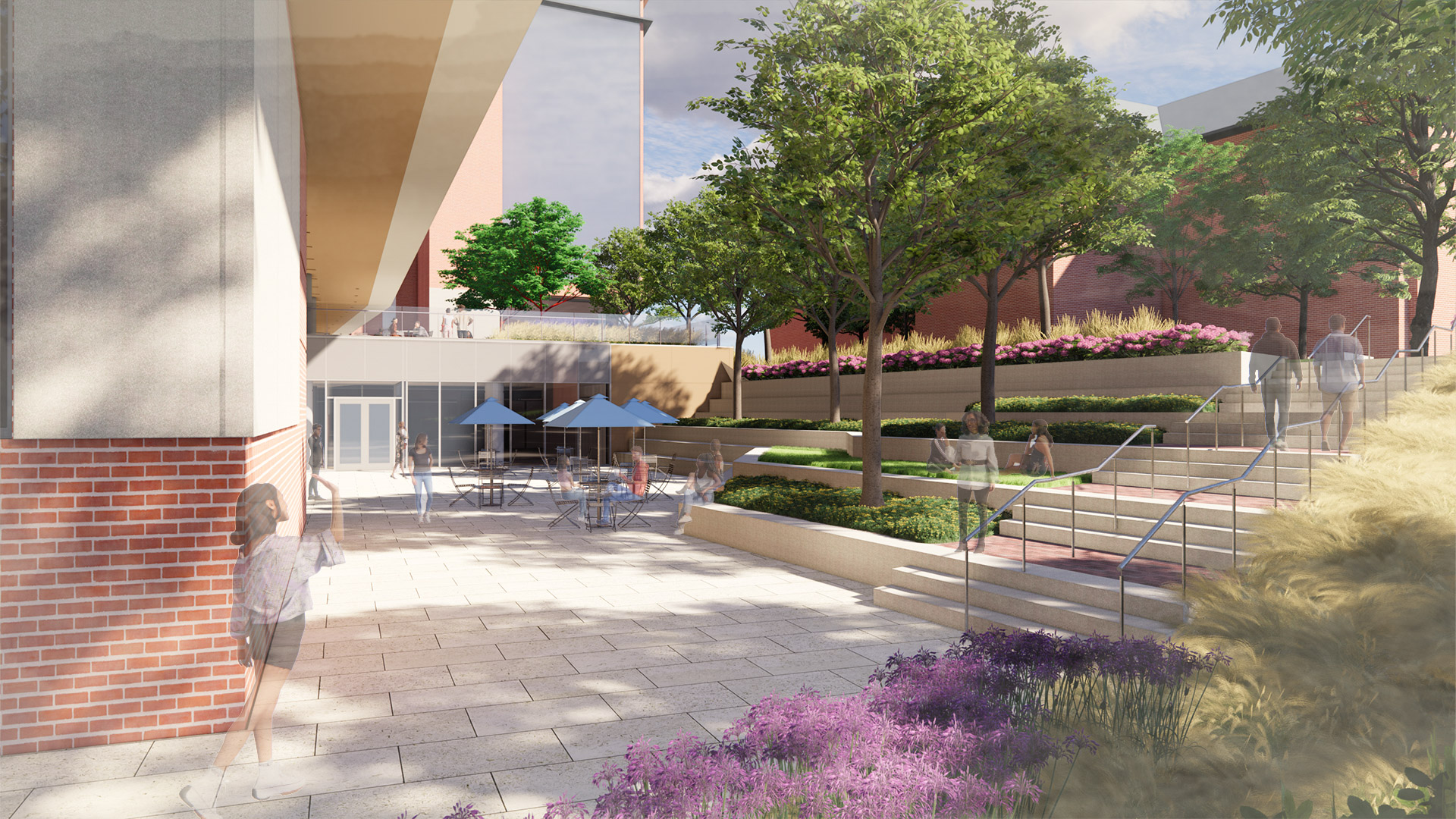 A rendering of the lower plaza of Carrington Hall at UNC Chapel Hill