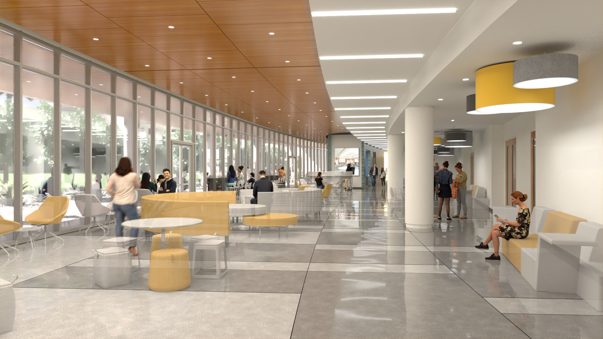 A lobby and lounge space within the University of Central Florida College of Nursing