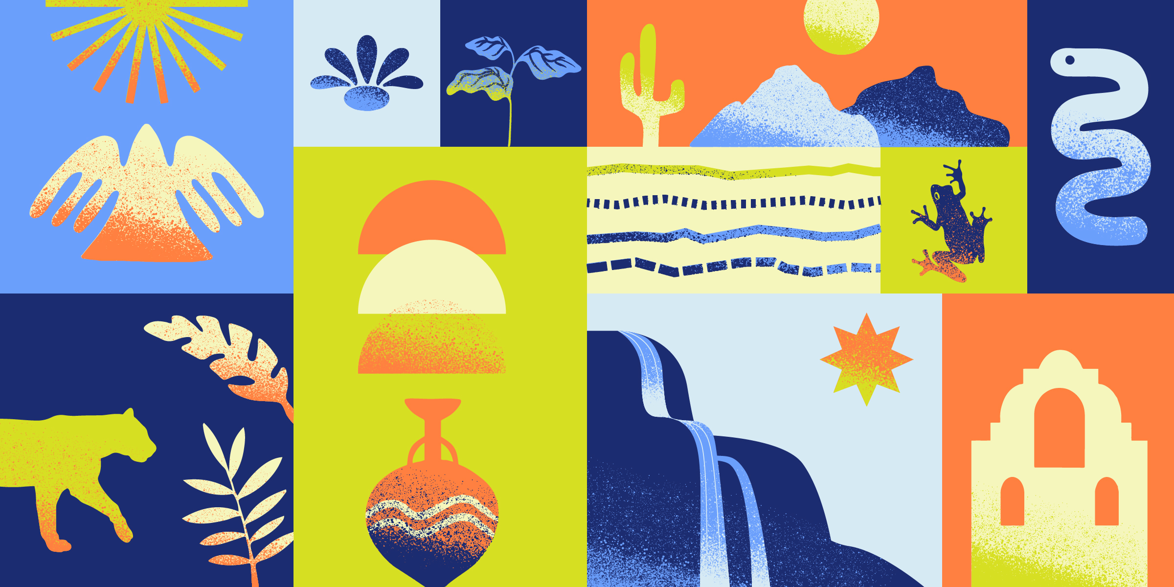 A collage of colorful images representing various Hispanic and Latin American cultures