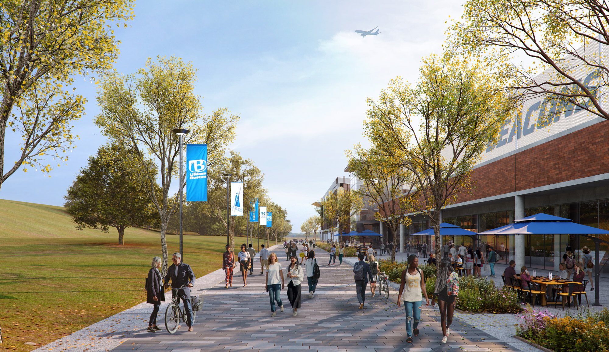 UMass campus plan streetscape rendering