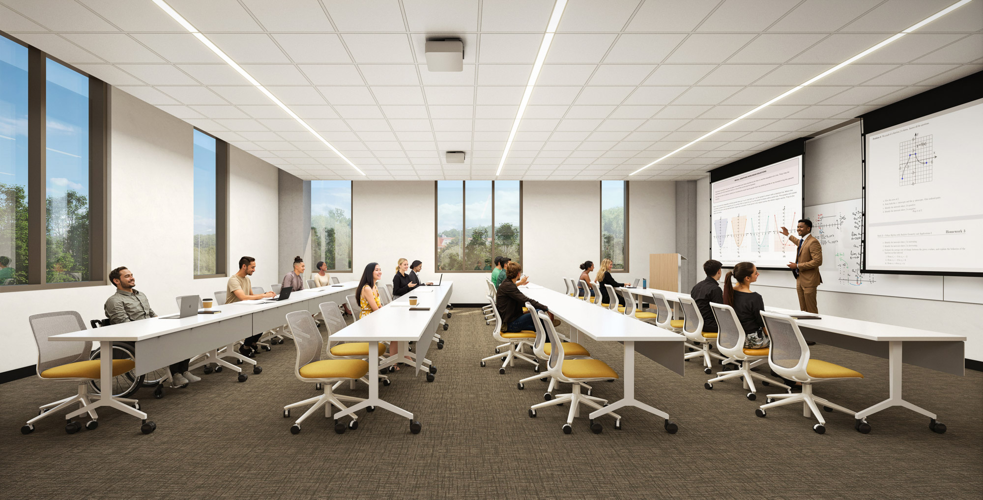 Rendering of classroom space in Texas State University's STEM building