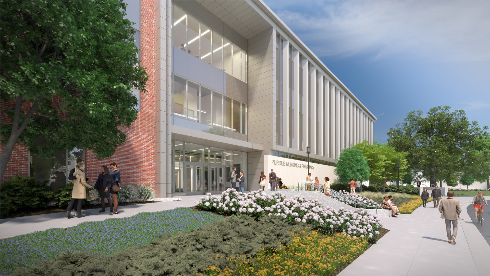 Exterior rendering of Purdue University Nursing and Pharmacy Education Building