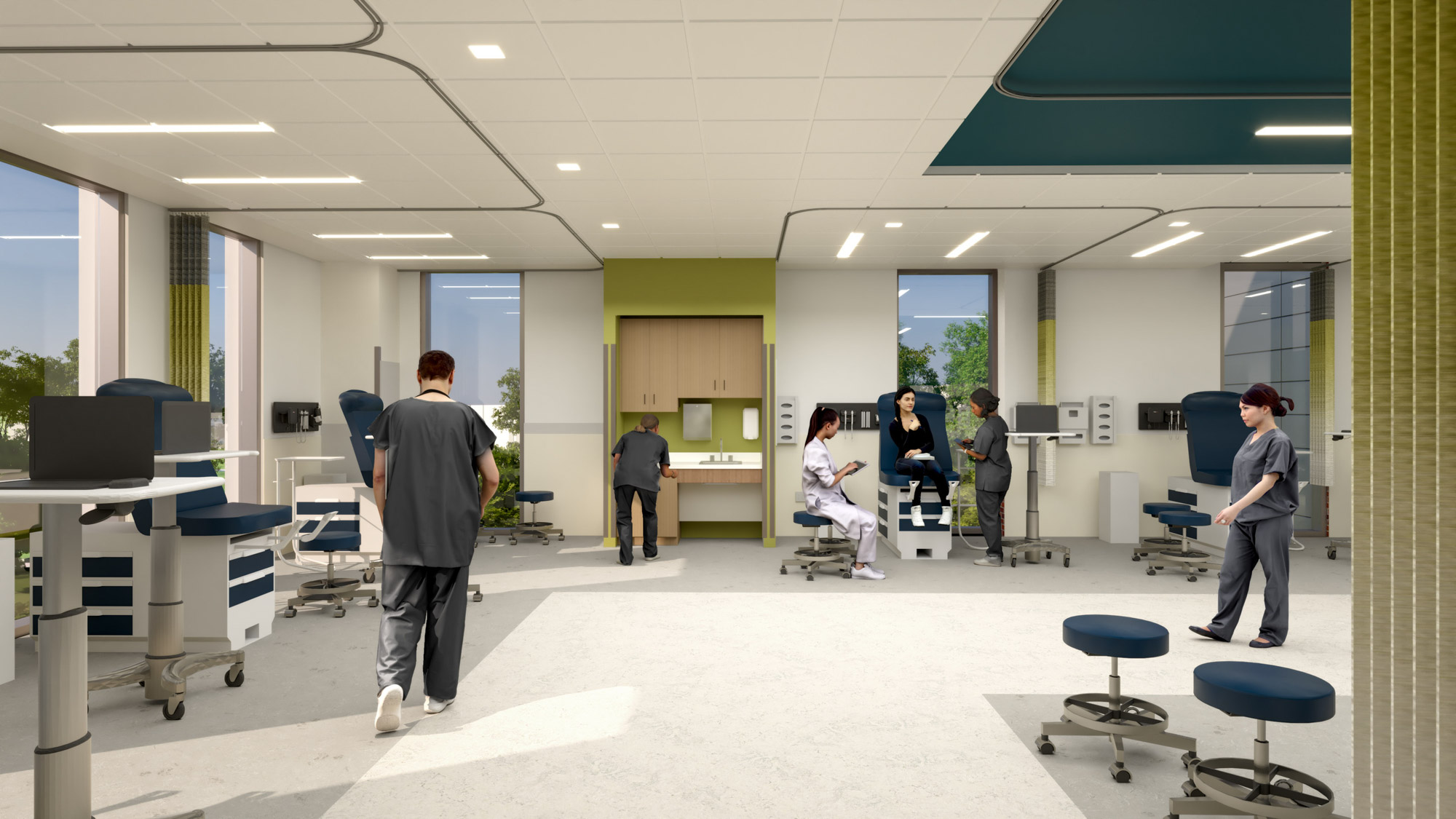 An interior rendering of Purdue University Nursing and Pharmacy Education Building