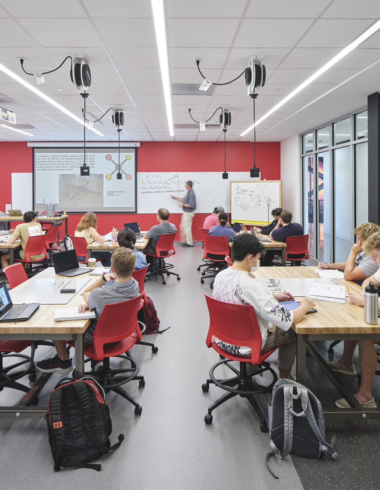 Students learn in a flexible classroom space in Elon University's Founders Hall.
