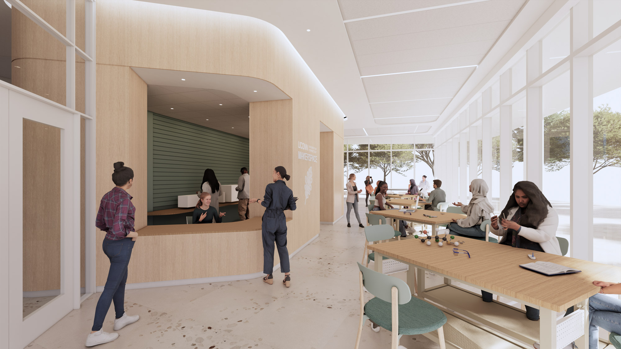 A rendering of a Makerspace within UConn's new School of Nursing