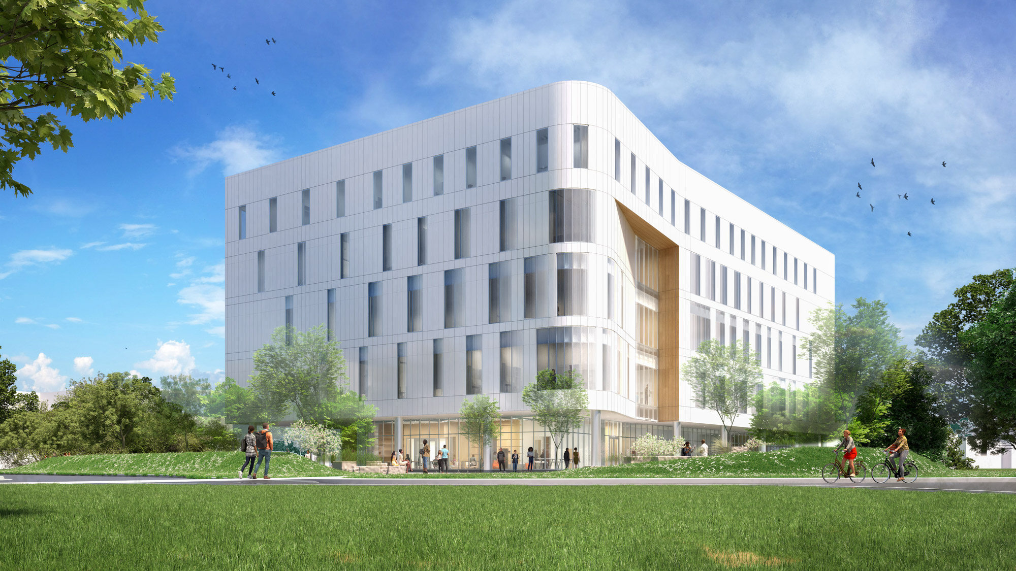 A rendering of the exterior of UConn's new School of Nursing