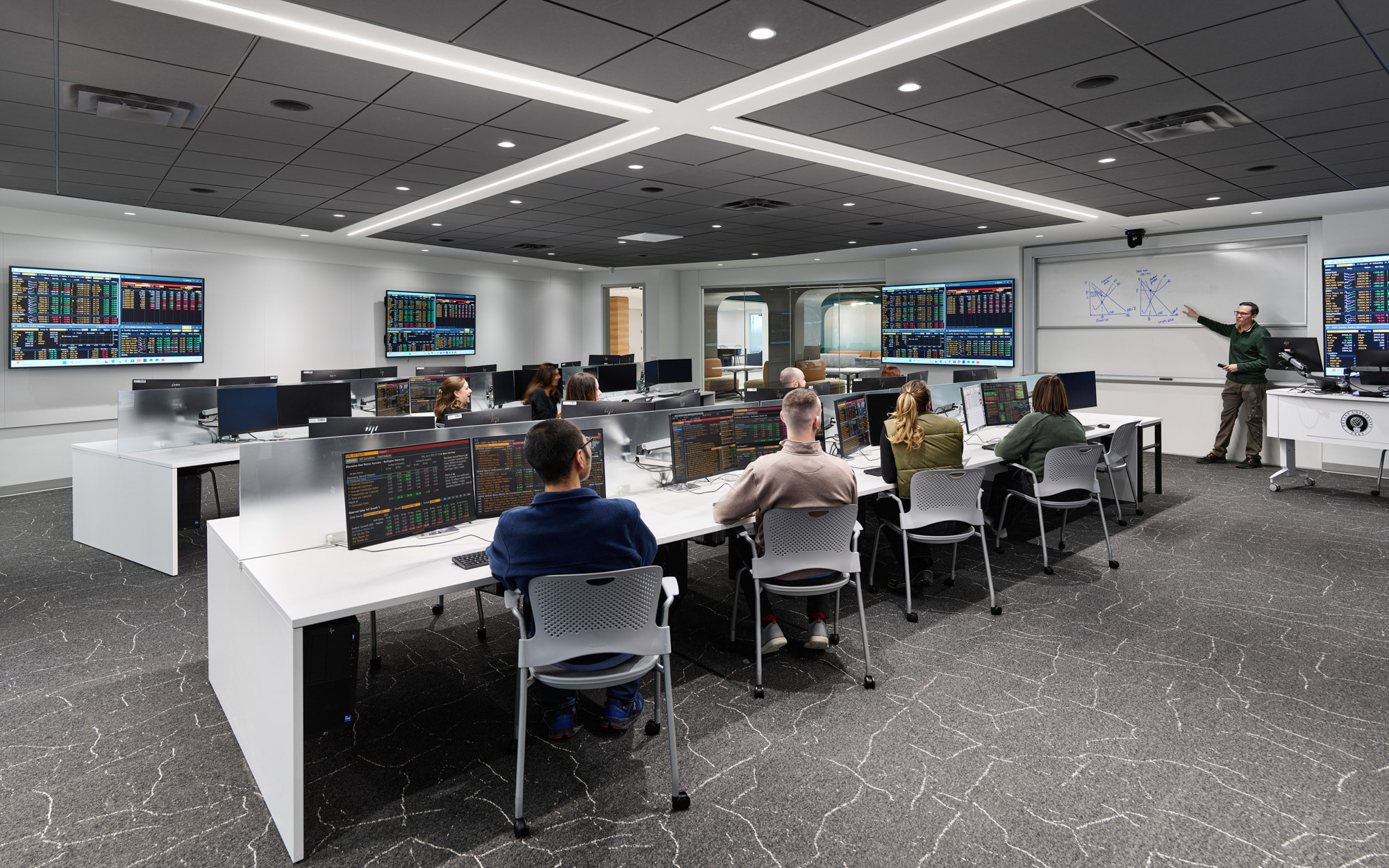 A business classroom within Bryant University's BELC