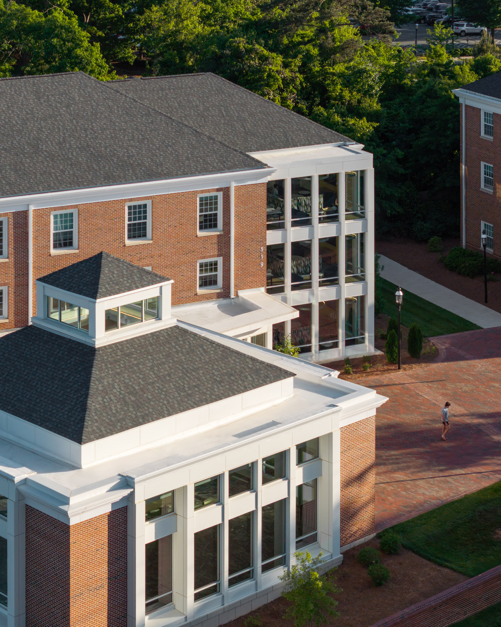 An aerial photo of Elon University's East Neighborhood Commons