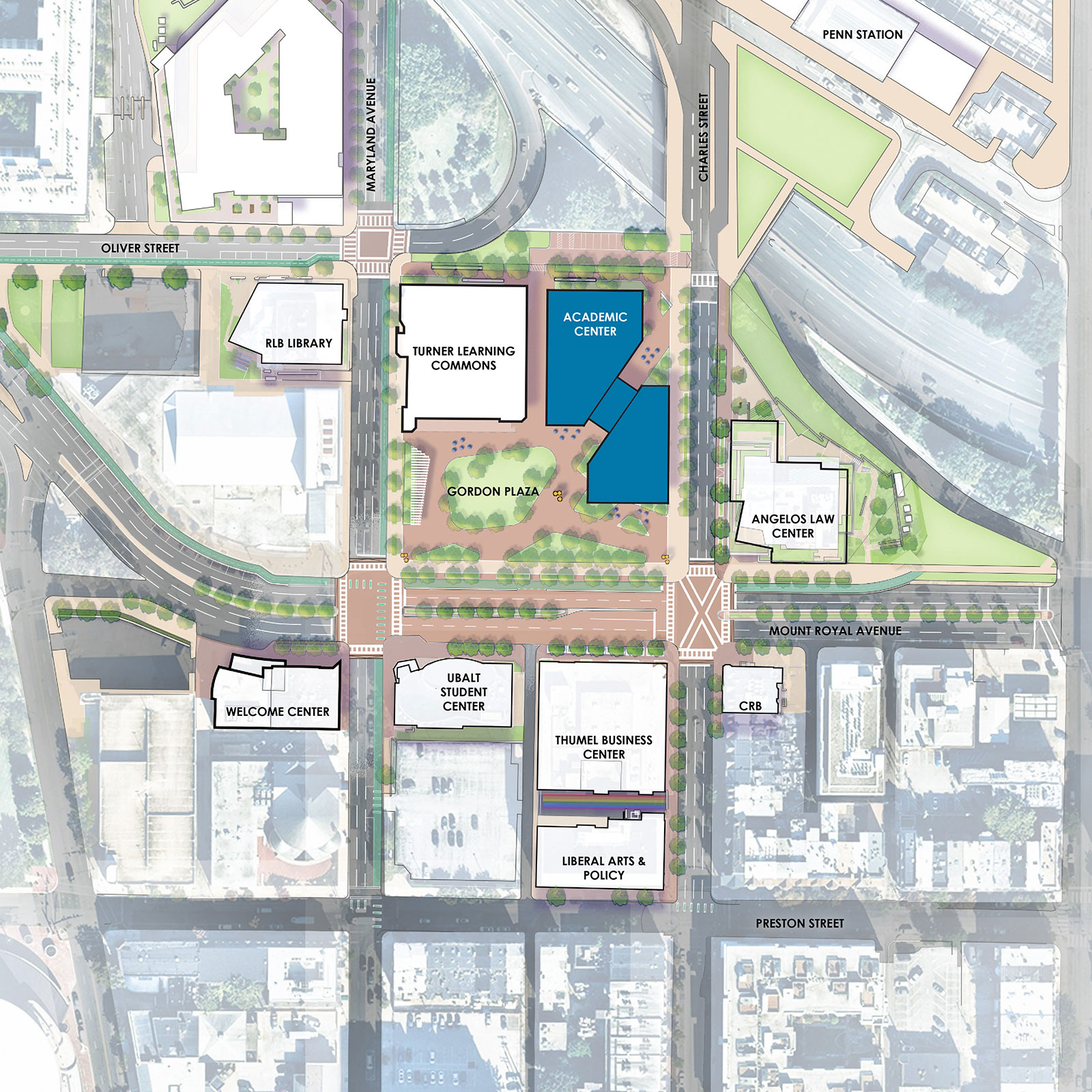 University of Baltimore Facilities Master Plan Aerial Rendering Academic Center