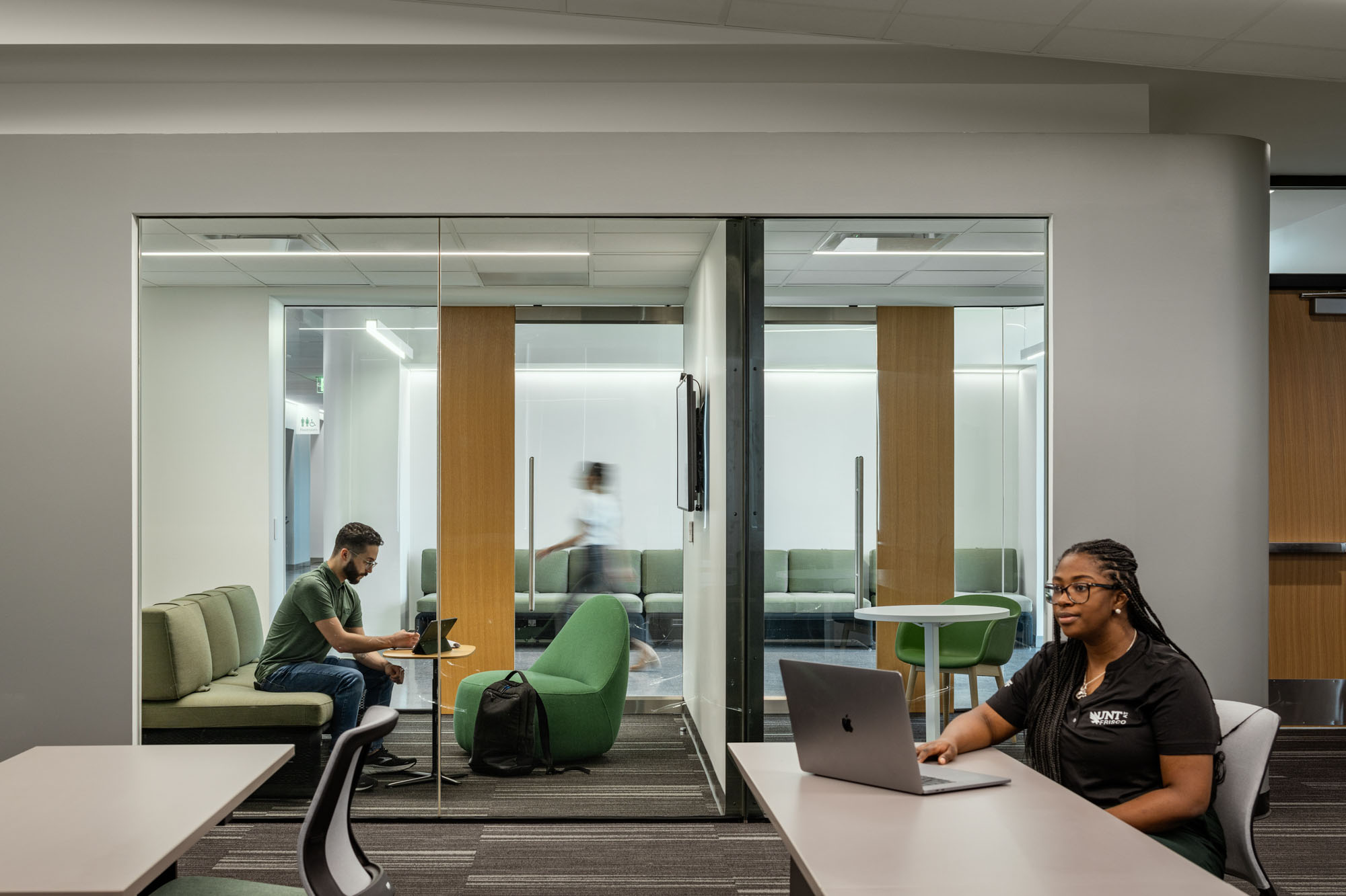 Students work in flexible study spaces at UNT at Frisco's Frisco Landing.